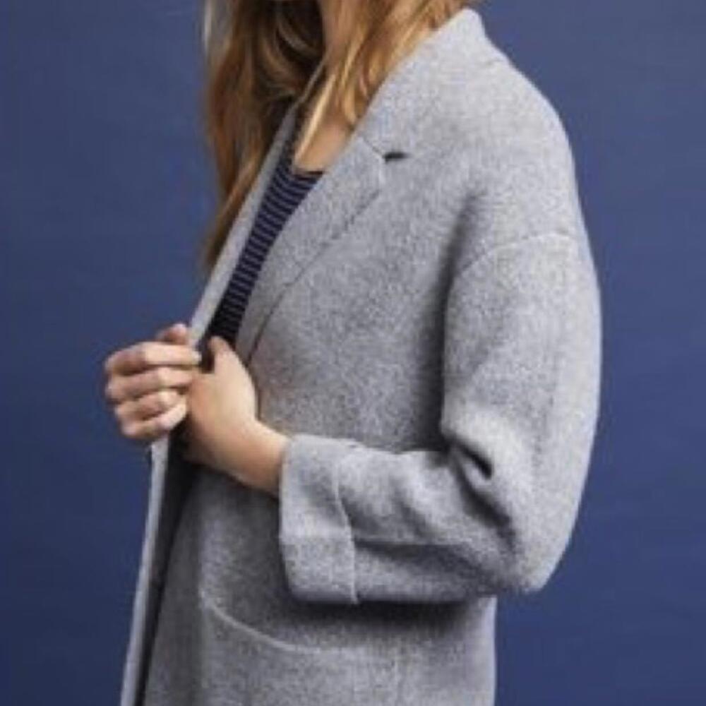 Moth Gray Open-Front Wool Blend Coat